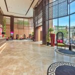 Modern hotel lobby area with comfortable seating