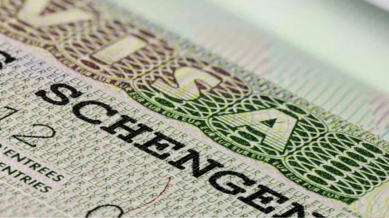Close-up of Schengen visa security printing