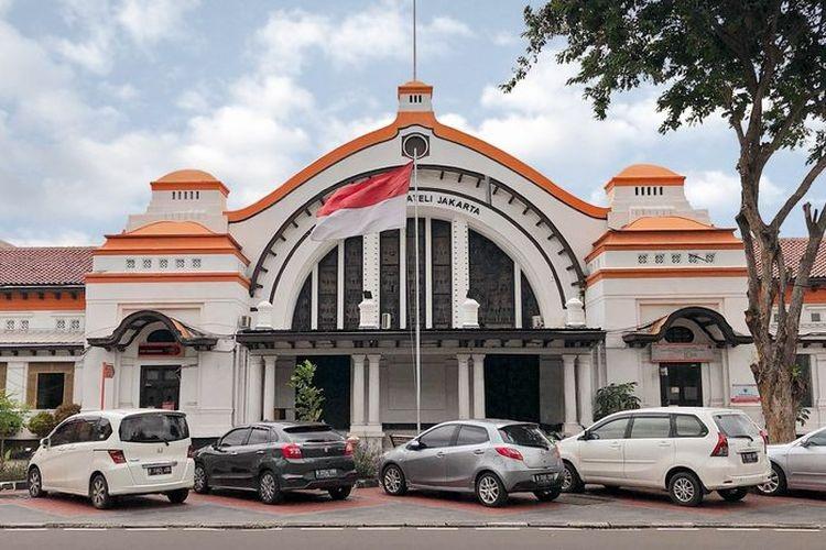 Jakarta Kota train station facade with Indonesian flag
