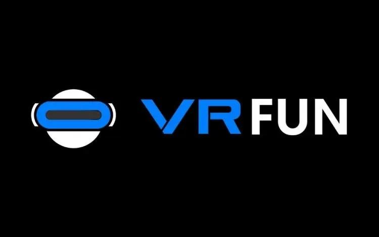 VRFUN logo with blue VR headset icon on black background