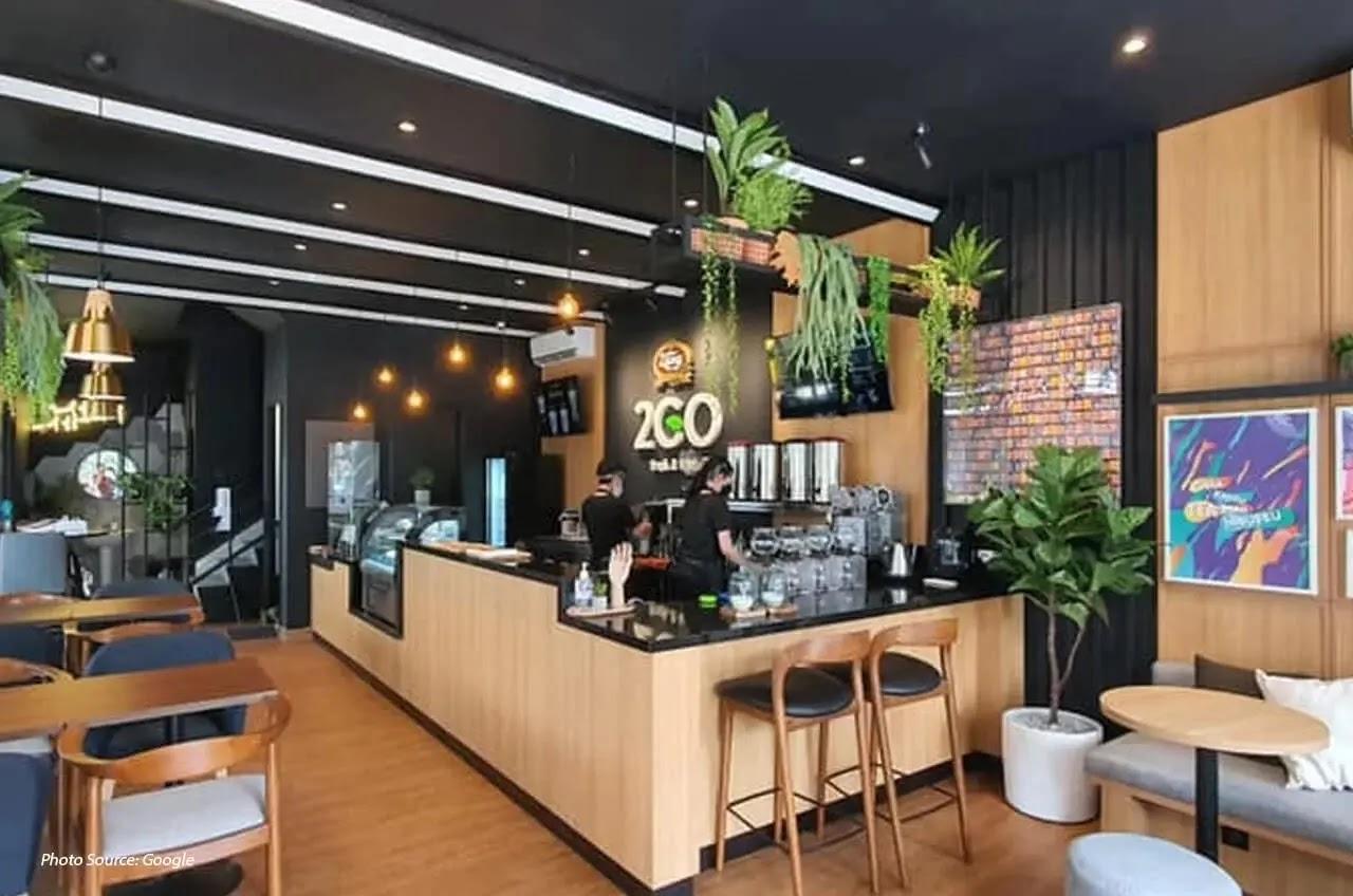 2CO coffee shop interior with logo