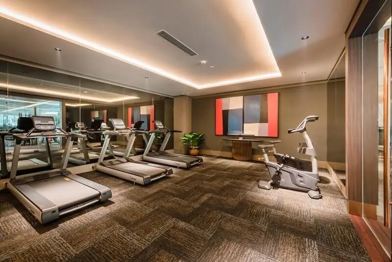 Hotel fitness room with treadmills and exercise bike