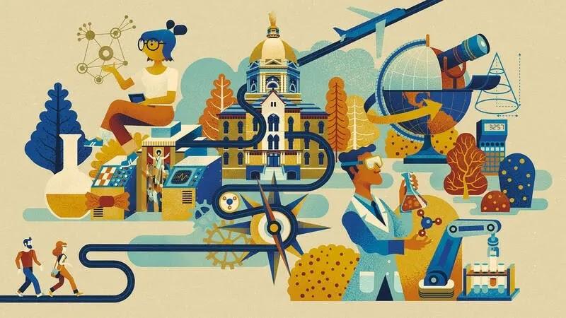 science and education collage with lab and globe