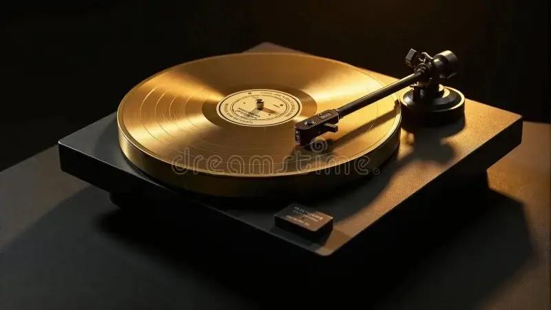 gold vinyl record on black turntable