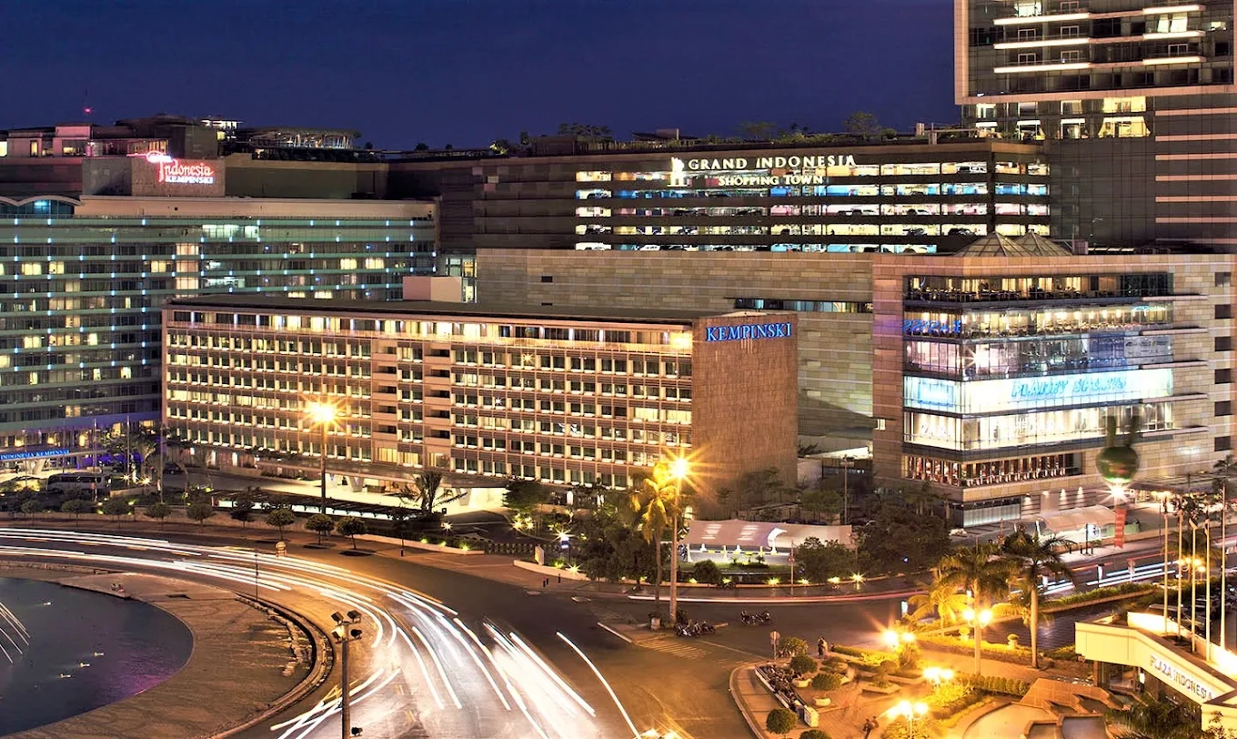 night aerial view of grand indonesia shopping town complex